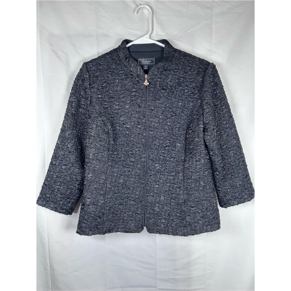 Dressbarn Collection Textured Black Jacket Women’s Size 10 Full Zip 3/4 Sleeve